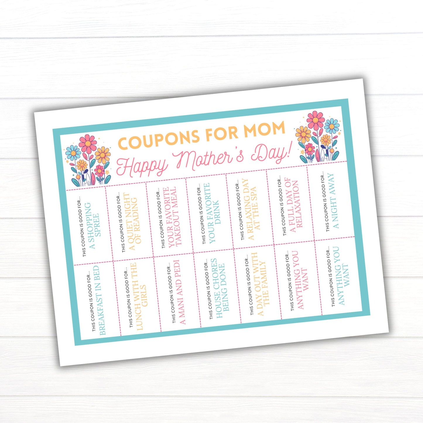 Coupons for Mom, Mother's Day Coupon Pack, Printable Coupons, Mother's Day Printables, Coupon Pack, Coupon Book, Blank Coupons