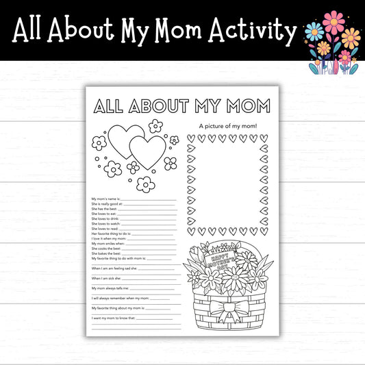 All About My Mom Activity, Mother's Day Activity, Printable Mother's Day Activity for Kids, Fill in the Blank Printable, Mom Questionnaire