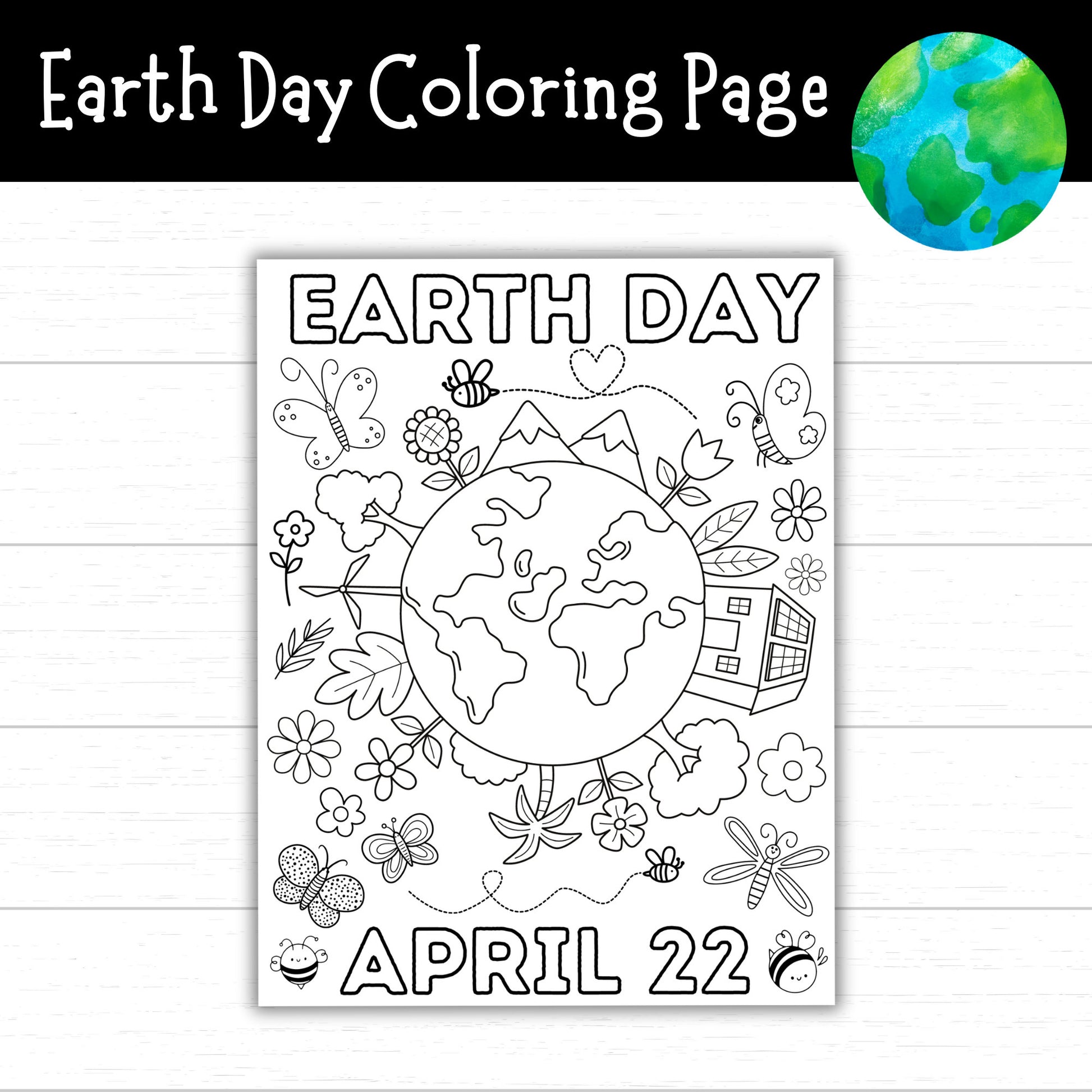 Earth Day Coloring Page, Coloring Pages for Kids, Celebrate Earth Day, April 22, Earth Day Activity, Nature Activity, Activity Sheet