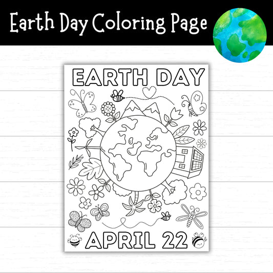 Earth Day Coloring Page, Coloring Pages for Kids, Celebrate Earth Day, April 22, Earth Day Activity, Nature Activity, Activity Sheet