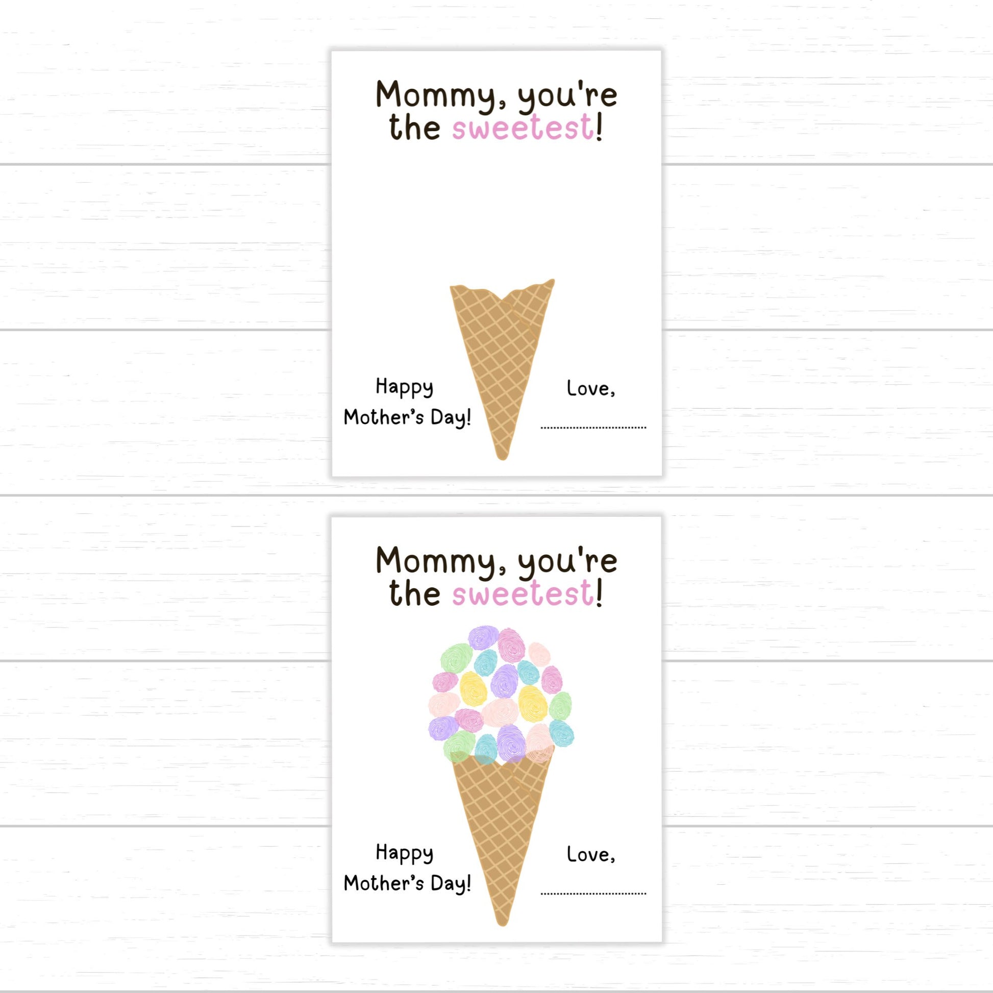 Mother's Day Ice Cream Fingerprint Art, You're the Sweetest, Ice Cream Crafts, DIY Mother's Day Gift, Keepsake for Mom, Mother's Day Craft