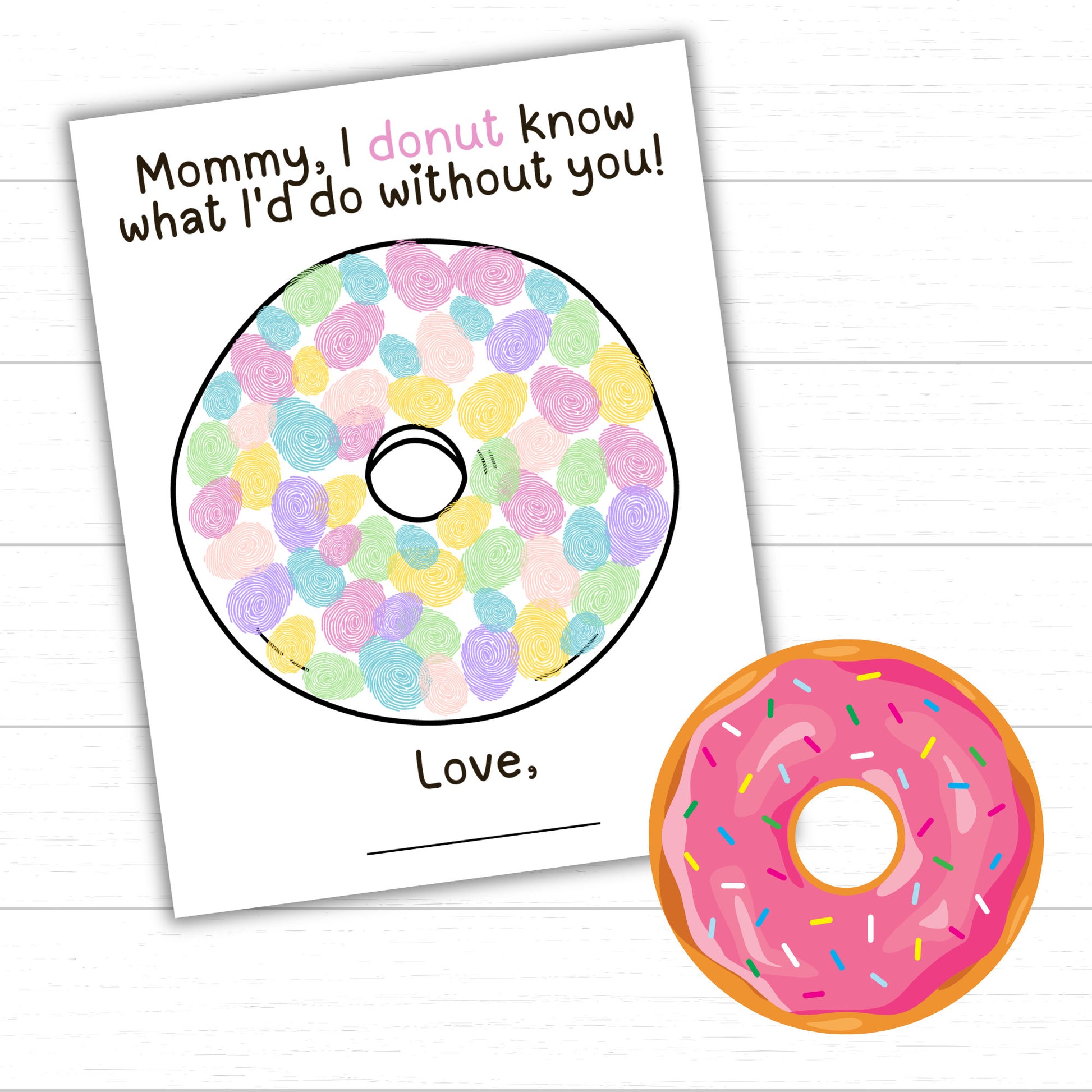 Mother's Day Donut Fingerprint Art, I Donut Know What I'd Do Without You, Mother's Day Craft, Mother's Day Gift Idea, Mother's Day Keepsake