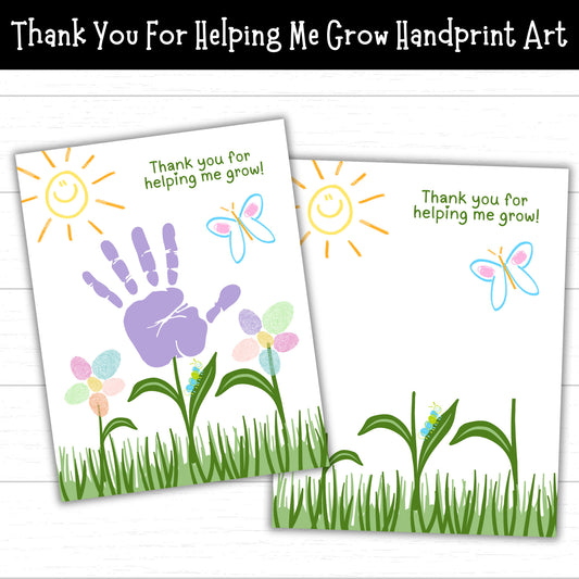 Thank You For Helping Me Grow Handprint Art, Mother's Day Gift, Teacher Appreciate Gift, Printable Handprint Art for Kids, Keepsake Gift