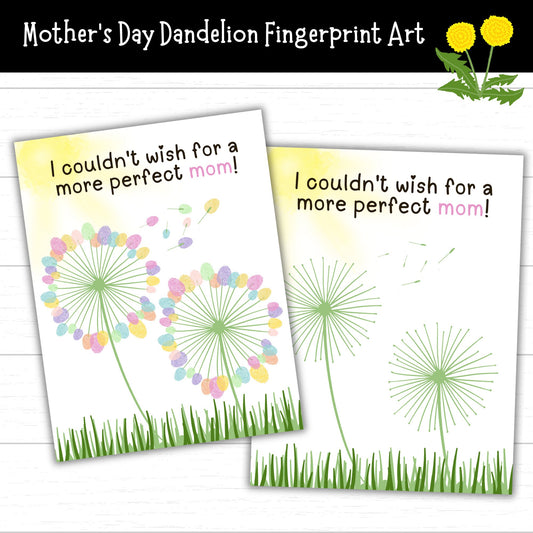 Dandelion Fingerprint Art, Mother's Day Keepsake, DIY Mother's Day Gift Idea, Heartfelt Keepsake, Fingerprint Craft for Kid, Printable Gift
