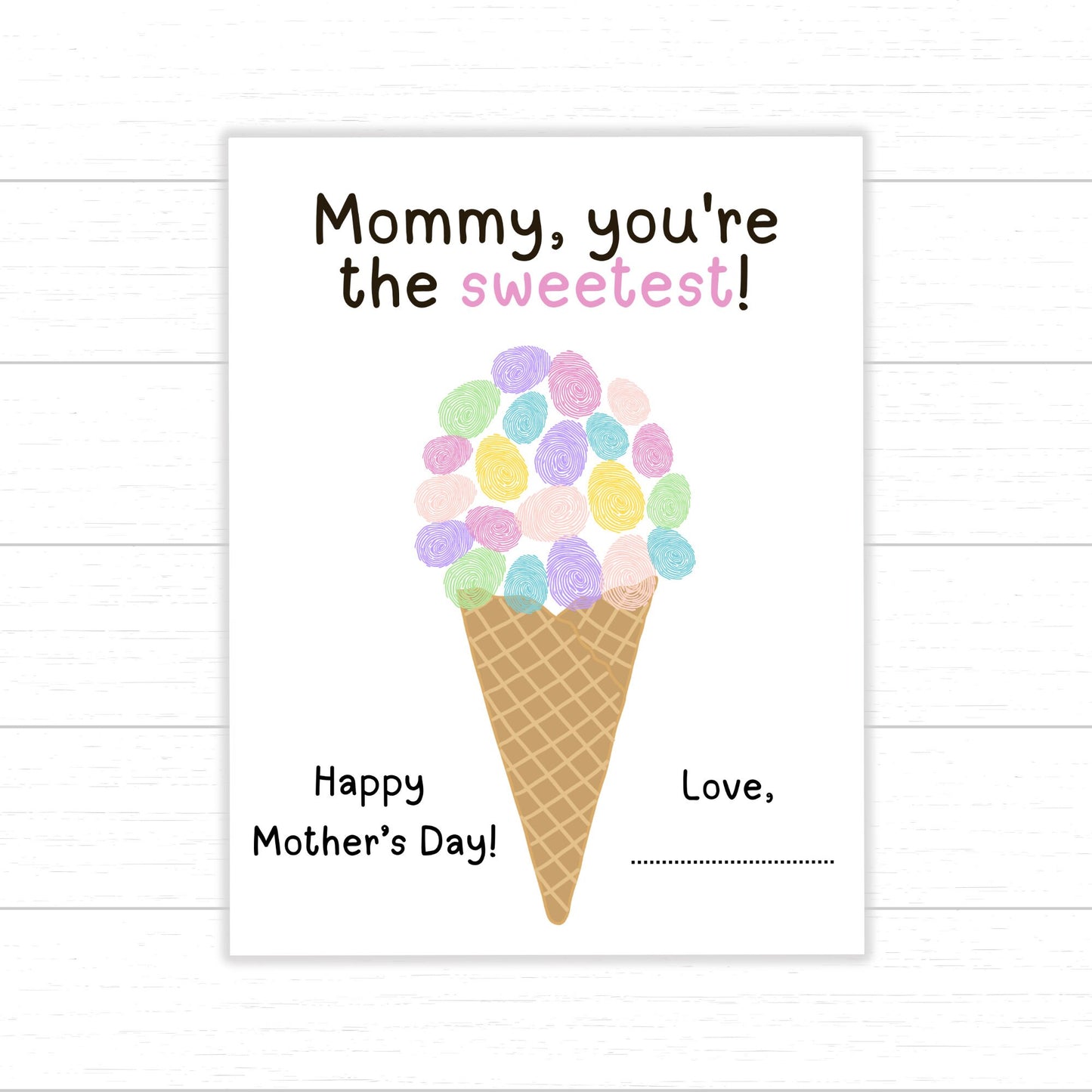 Mother's Day Ice Cream Fingerprint Art, You're the Sweetest, Ice Cream Crafts, DIY Mother's Day Gift, Keepsake for Mom, Mother's Day Craft
