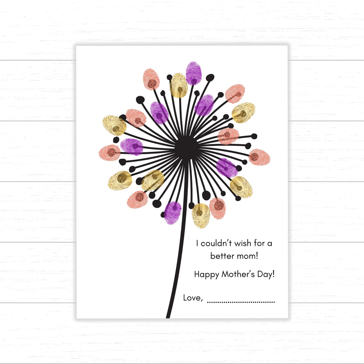 Mother's Day Dandelion Fingerprint Art, Printable Keepsake, DIY Gift Idea for Mom, Mother's Day Craft, Homemade Gift for Mom