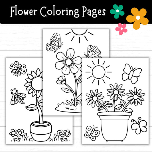 Flower Coloring Pages, Butterfly Coloring Pages, Spring Flower Coloring Pages for Kids, Printable Spring Activities, Flower Activities
