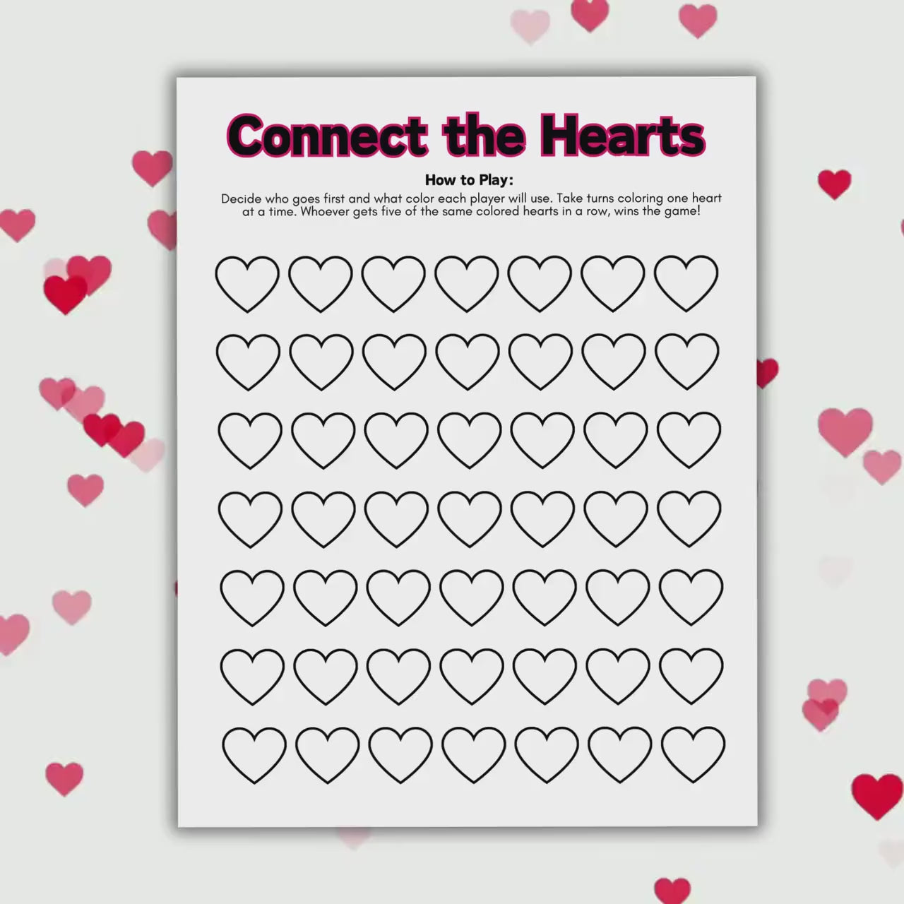 Connect the Hearts, Printable Games for Kids, Printable Activities for Kids, Printable Valentine's Day Games, Printable Hearts