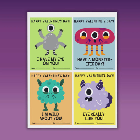 Monster Valentine's Day Cards, Printable Monster Valentines, Monster Valentine Cards, Printable Valentines, Classroom Exchange, Digital PDF