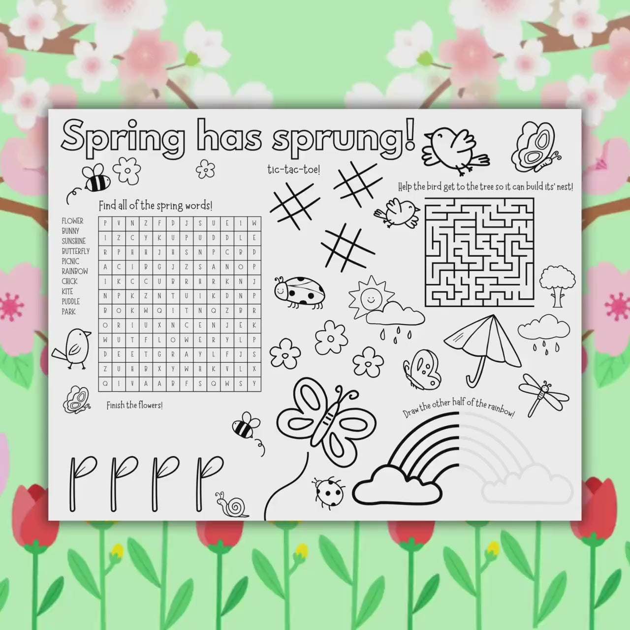 Spring Placemat Activity Pack, Printable Spring Activities for Kids, Printable Spring Worksheets, Spring Printables, Spring Bundle