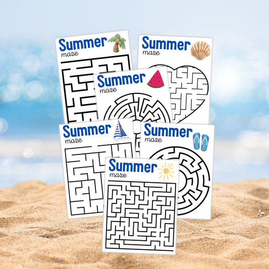 Summer Mazes for Kids, Summer Maze Printables, Summer Activity Pack for Kids, Printable Summer Games, Road Trip Games, Summer Worksheets