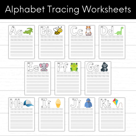 Alphabet Tracing Worksheets, Printable Alphabet Tracing Activity, Preschool Worksheets, Tracing Letters A to Z, Alphabet Activities, Digital