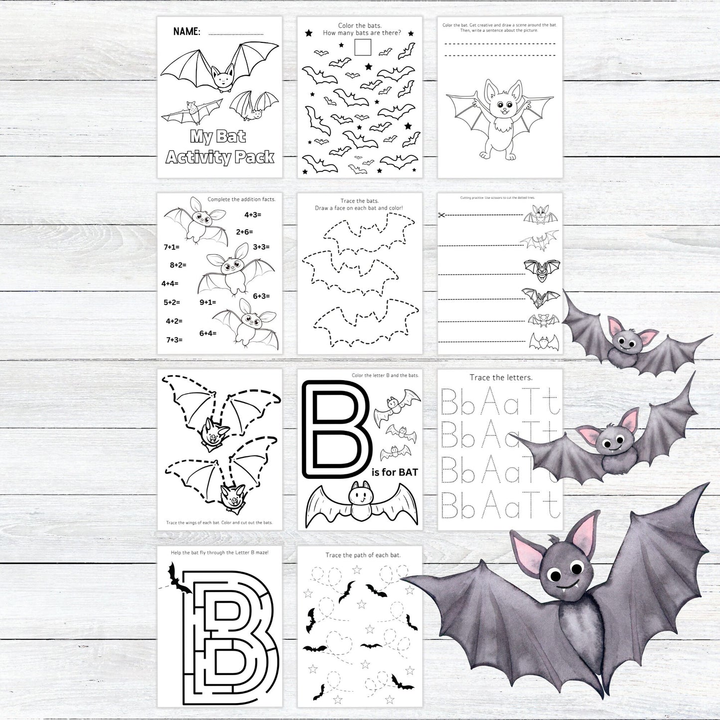 Bat Activity Pack Printable, Bat Worksheets, Bat Unit, Bat Learning Set, Printable Bat Activities, Halloween Printable, Halloween Worksheet
