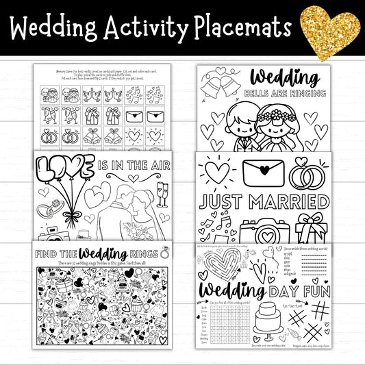 Wedding Activity Placemats for Kids, Printable Wedding Activities, Wedding Activity Book, Wedding Coloring Pages, Wedding Printable for Kids