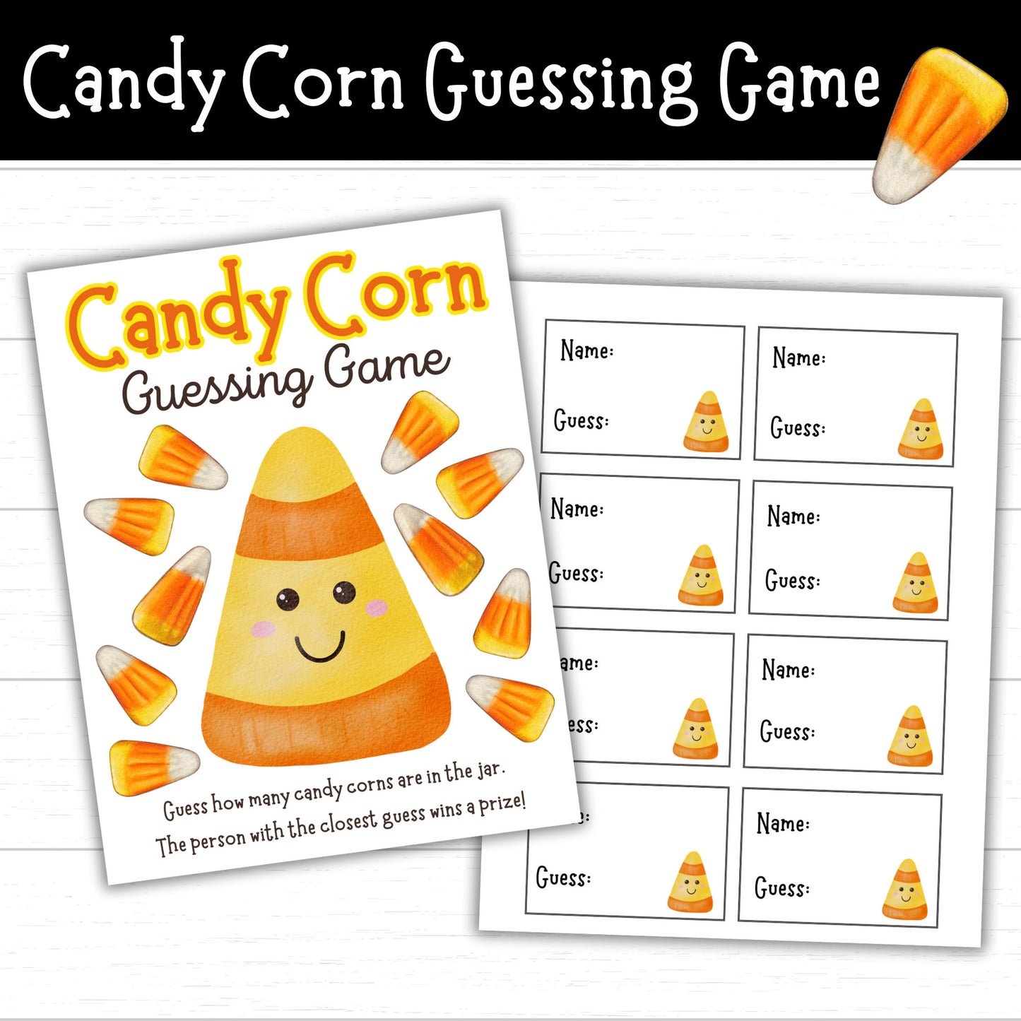 Candy Corn Guessing Game Printable, Halloween Guess How Many Game, How Many Candies are in the Jar, Candy Corn Jar Game, Halloween Games,