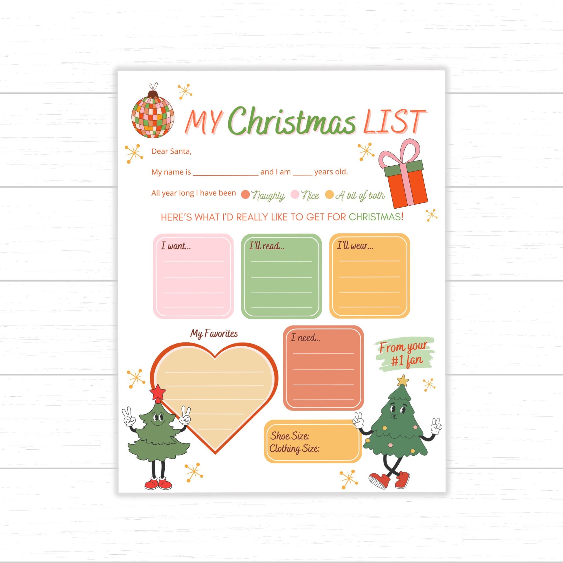 Retro Christmas Wish List to Santa, Christmas Wish List, Vintage Wish List for Kids, Printable Christmas List, Wish List from Kids to Santa