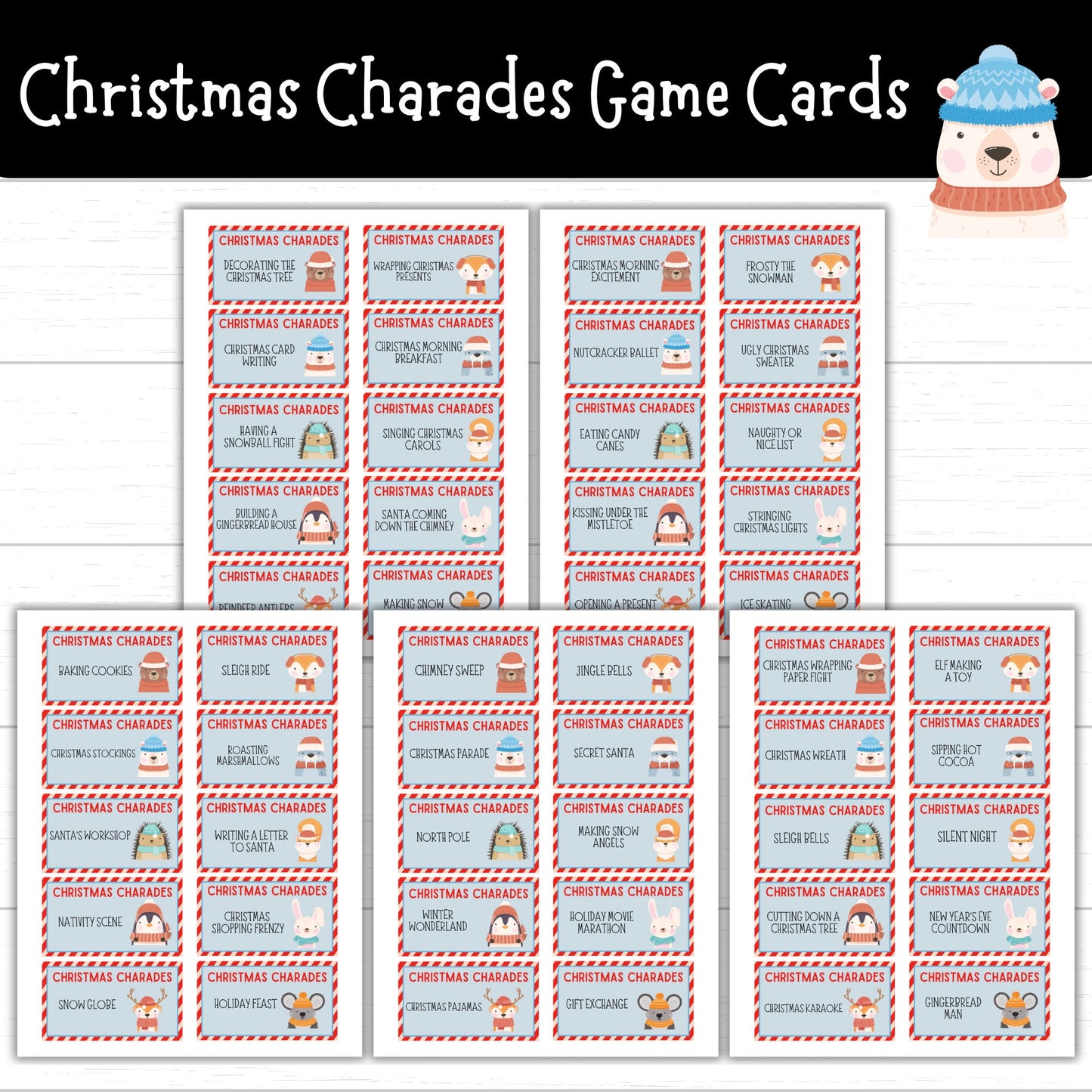 Christmas Charades Printable, Charades Printable Game Cards, Christmas Printable Game, Christmas Party Game for Kids, Christmas Pictionary