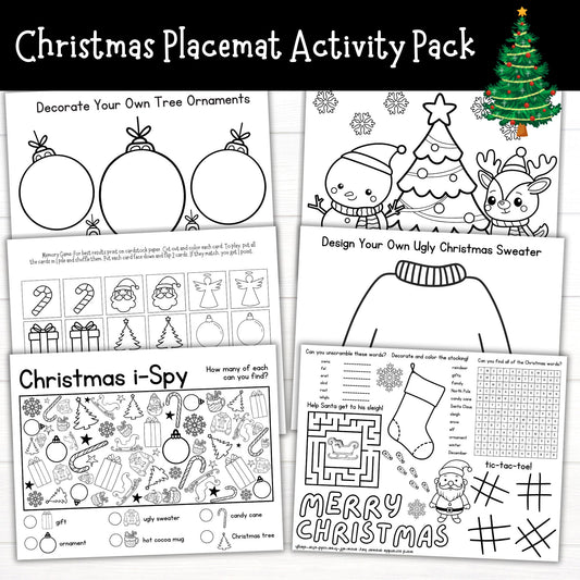 Christmas Placemat Activity Pack, Christmas Printables for Kids, Christmas Activities for Kids, Printable Christmas Worksheets