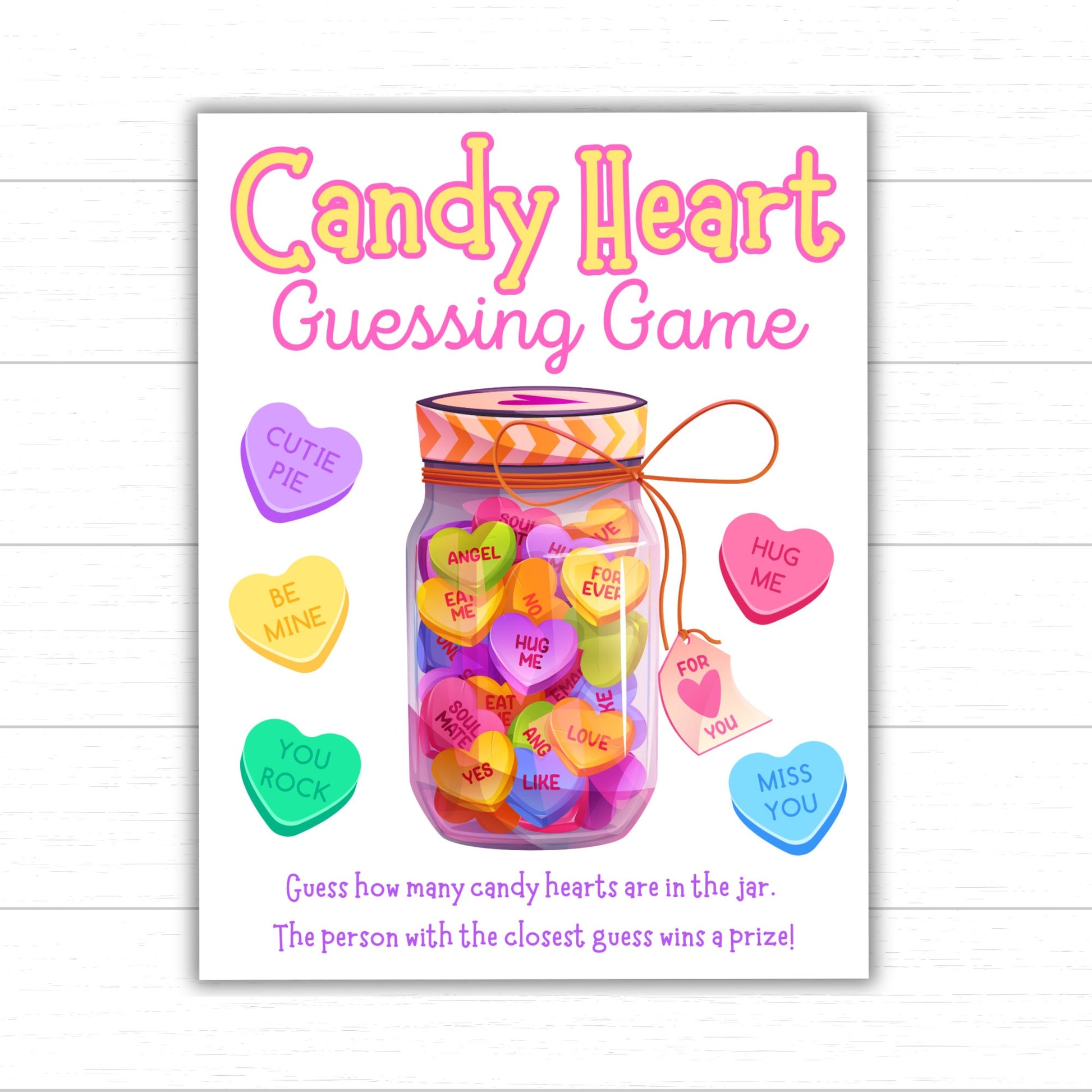 Valentine Candy Guessing Game Sign, Guess How Many Candies in the Jar Game, Printable Valentine's Day Party Games, Candy Hearts Game