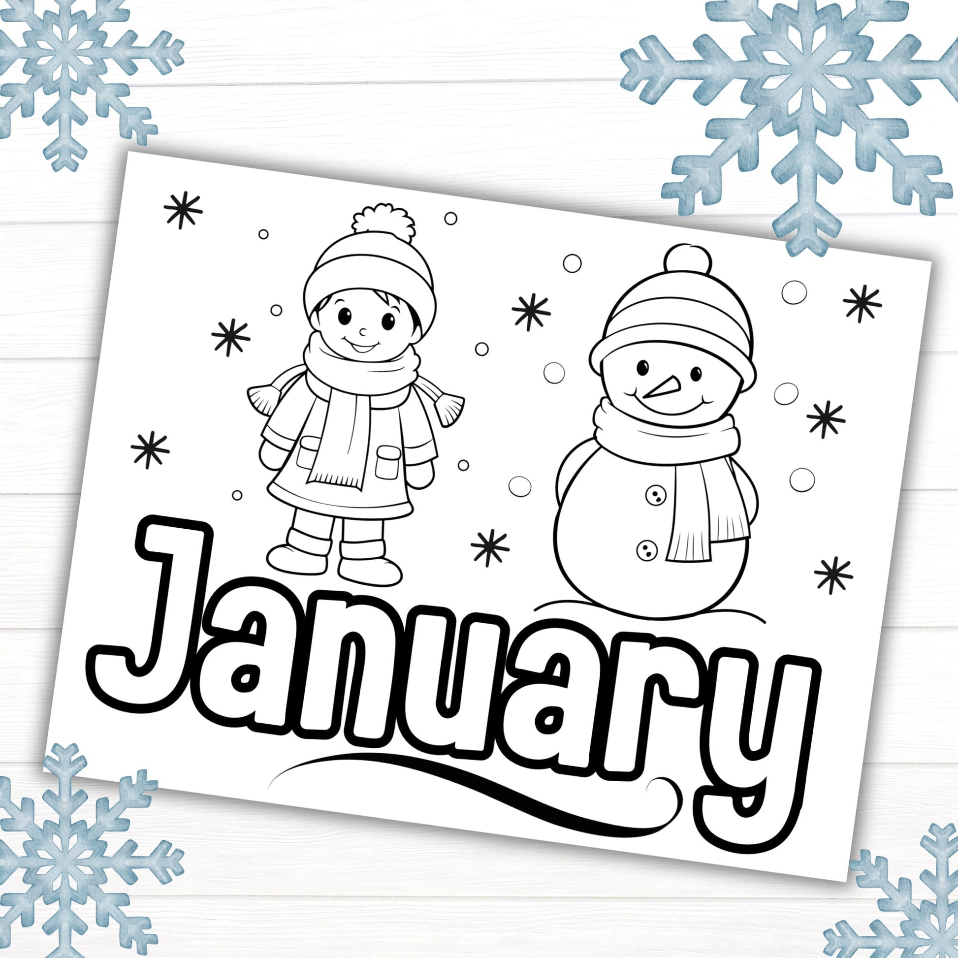 January Coloring Page, Month of January Coloring Page, Winter Coloring Pages for Kids, Printable Calendar Pages, January Activities