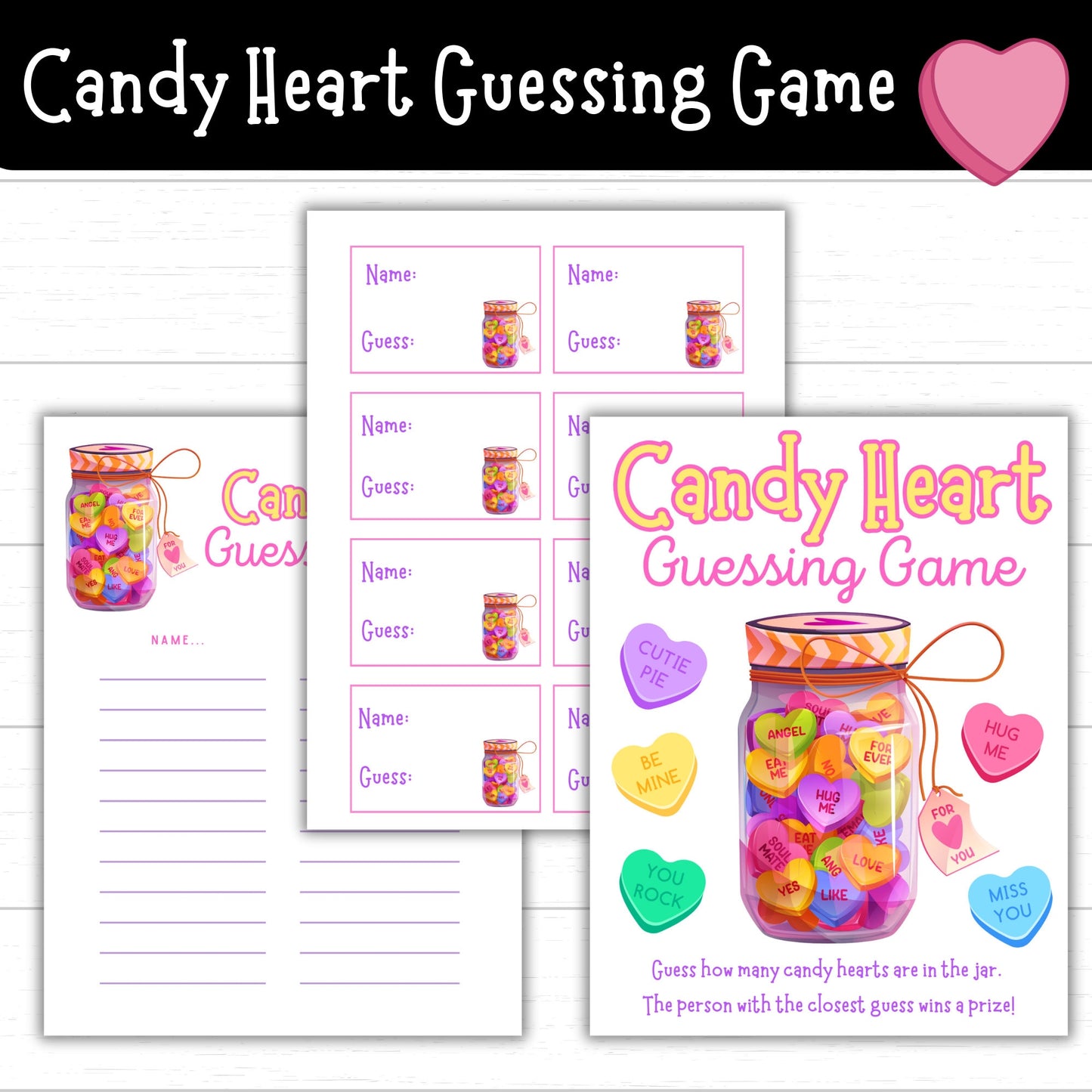 Valentine Candy Guessing Game Sign, Guess How Many Candies in the Jar Game, Printable Valentine's Day Party Games, Candy Hearts Game
