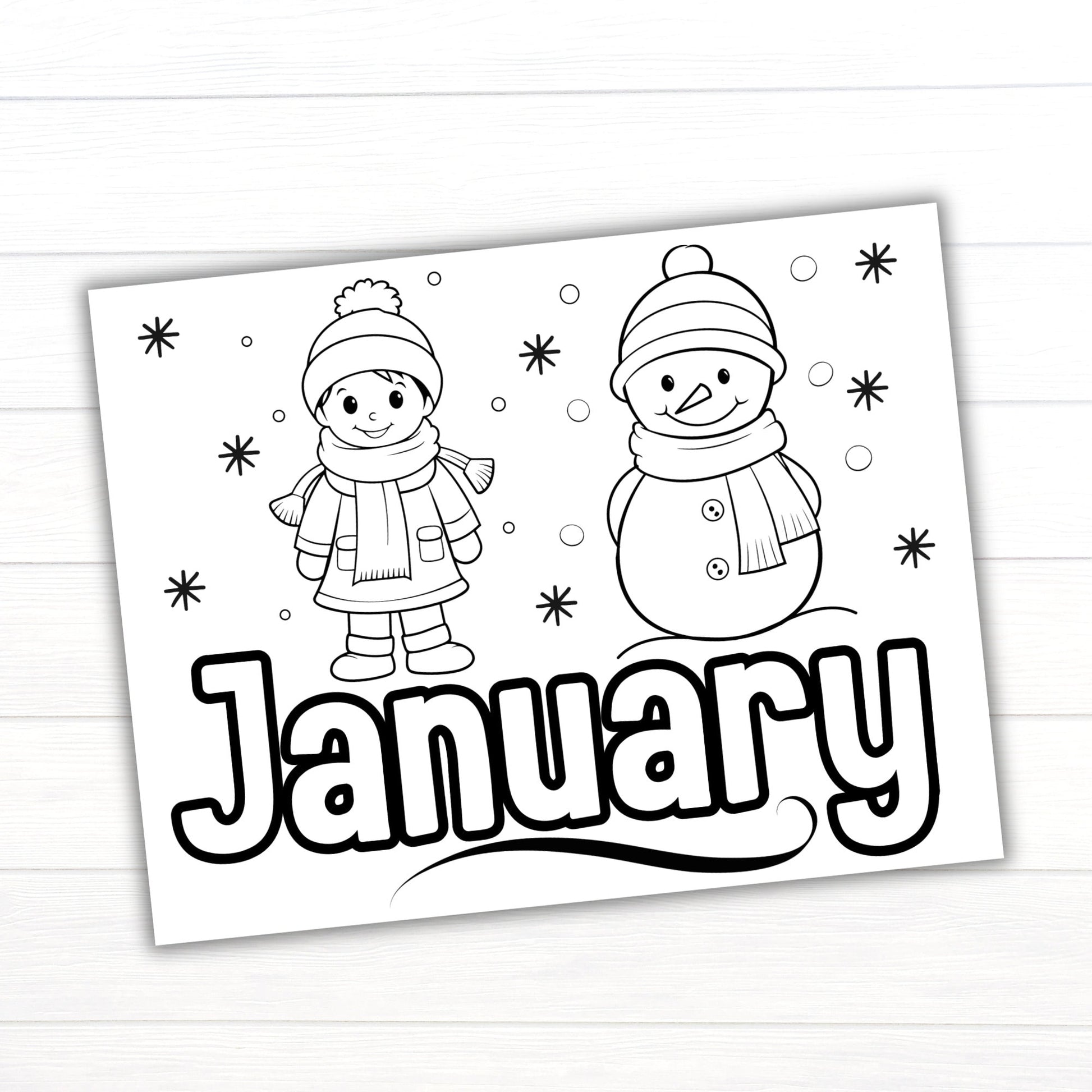 January Coloring Page, Month of January Coloring Page, Winter Coloring Pages for Kids, Printable Calendar Pages, January Activities