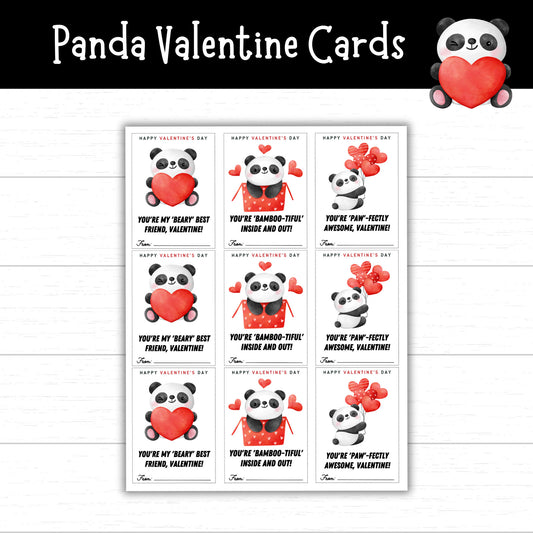 Panda Valentine's Day Cards, Panda Bear Valentine's Day Card Printable, Panda Valentines, Valentine Cards to Print, Printable Valentines