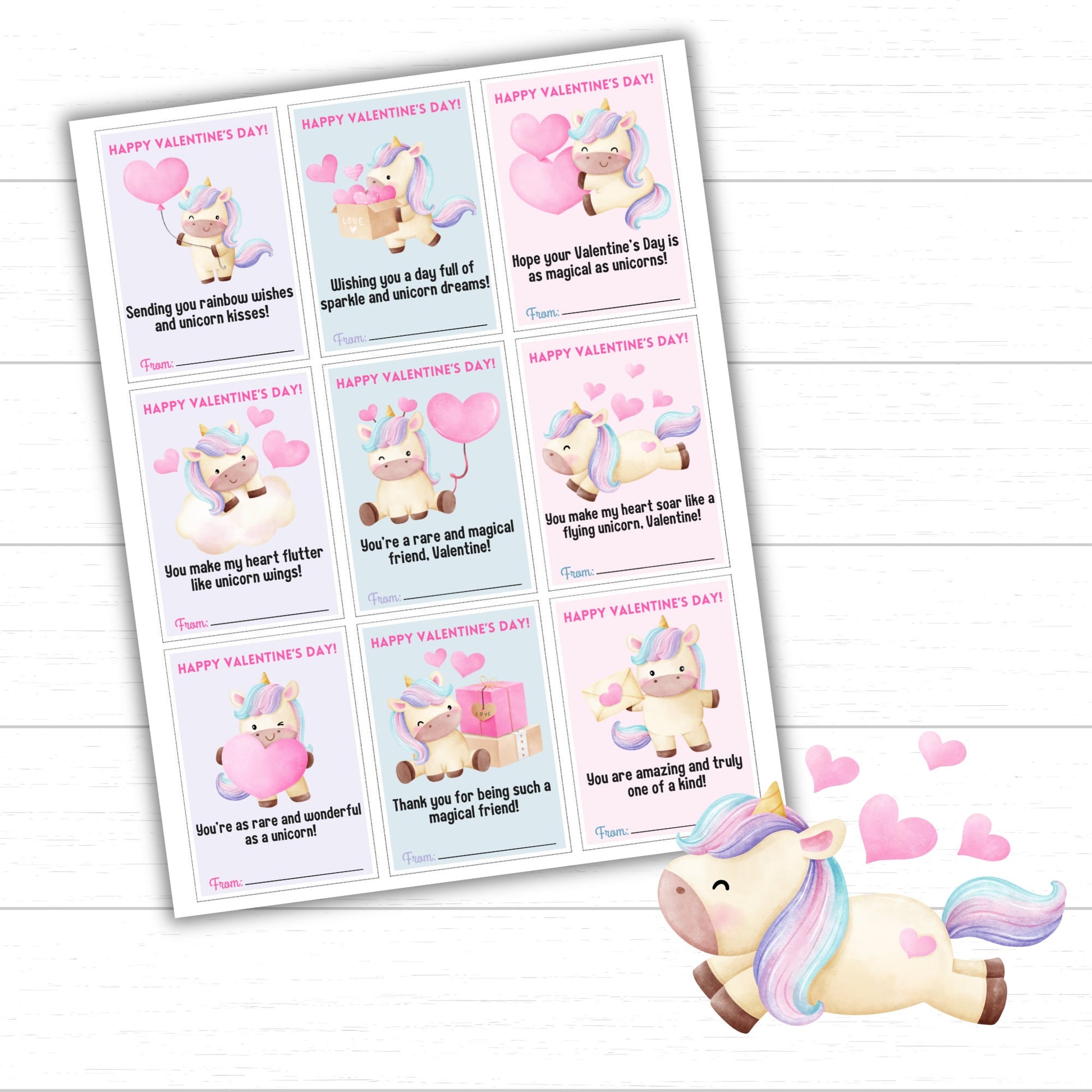 Unicorn Valentine's Day Cards, Unicorn Valentines, Printable Unicorn Valentines, Unicorn Cards, Printable Valentine's Day Cards