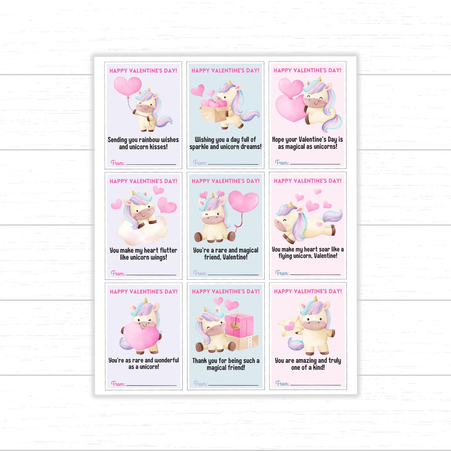 Unicorn Valentine's Day Cards, Unicorn Valentines, Printable Unicorn Valentines, Unicorn Cards, Printable Valentine's Day Cards