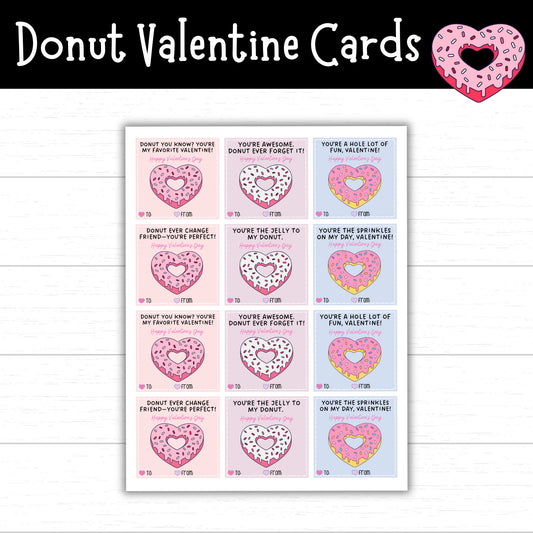Donut Valentine's Day Cards, Donut Valentines, Printable Donut Valentine Cards, Donut Printables, Classroom Exchange for Valentine's Day