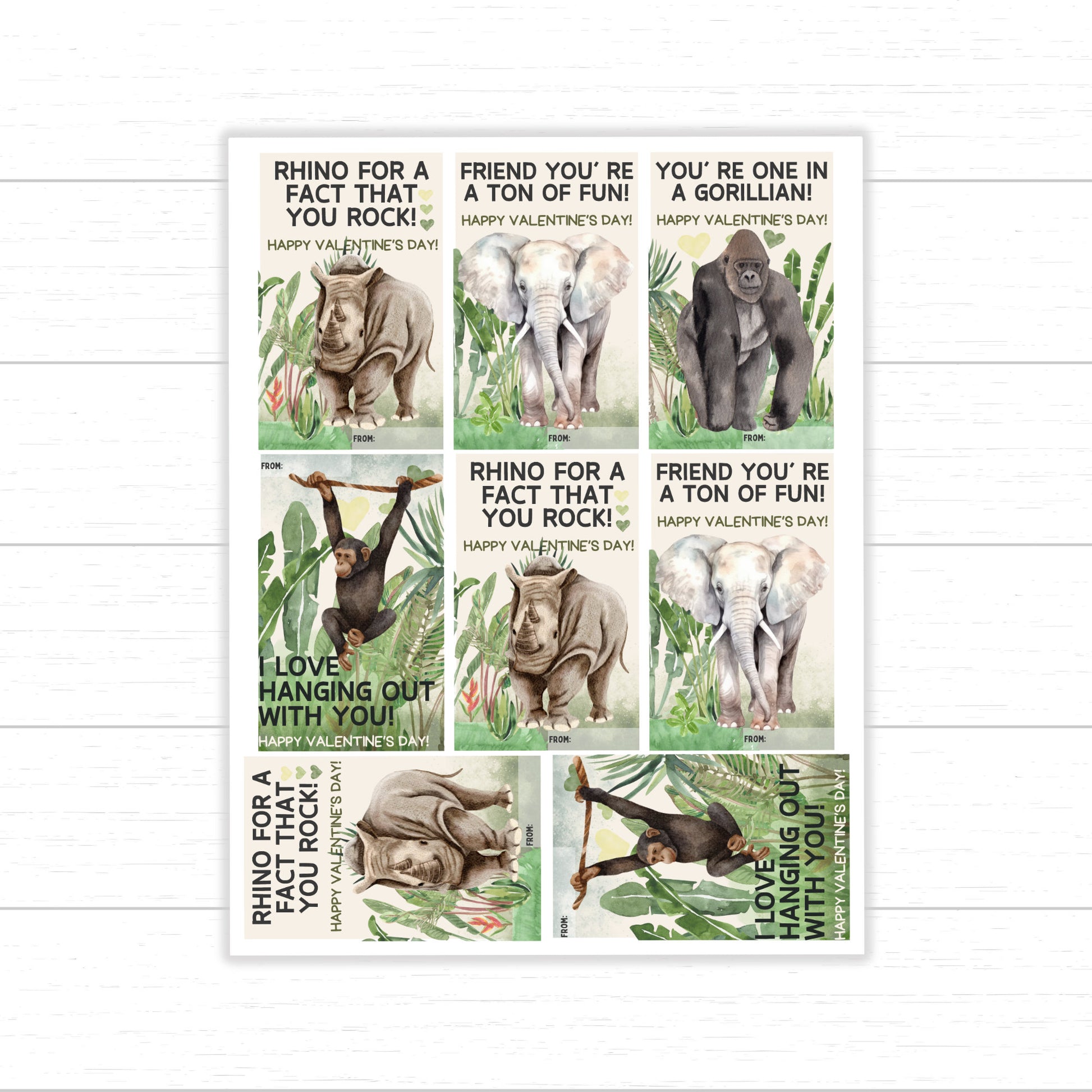 Safari Valentine's Day Cards, Jungle Animal Valentine Cards, Printable Valentine's Day Cards for Kids, Safari Valentines, Jungle Valentines