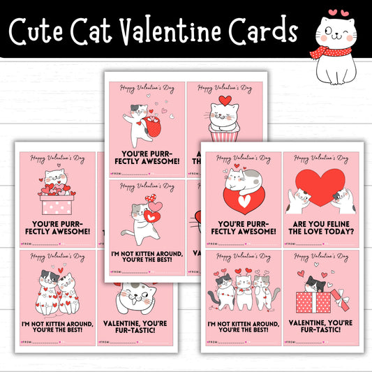 Cute Cat Valentine's Day Cards, Cat Valentines, Printable Cat Valentine's Day Cards for Kids, Printable Cat Cards, Cute Cat Printables