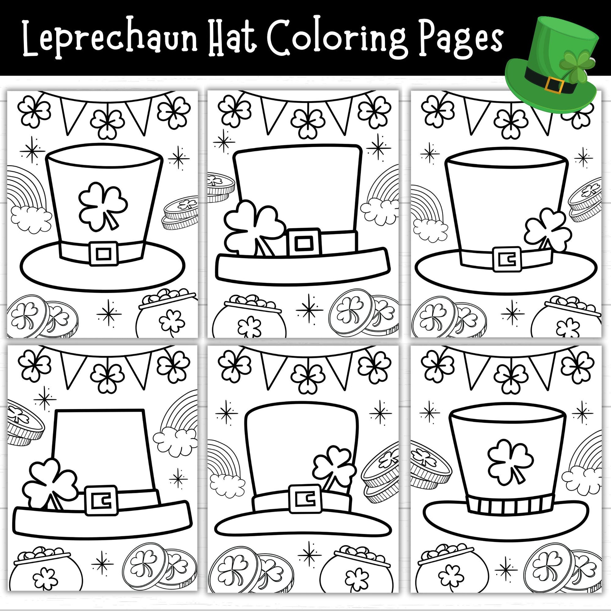 Leprechaun Hat Coloring Pages, Leprechaun Hat Printables, Printable St. Patrick's Day Coloring Pages, Leprechaun Activities and Printables
