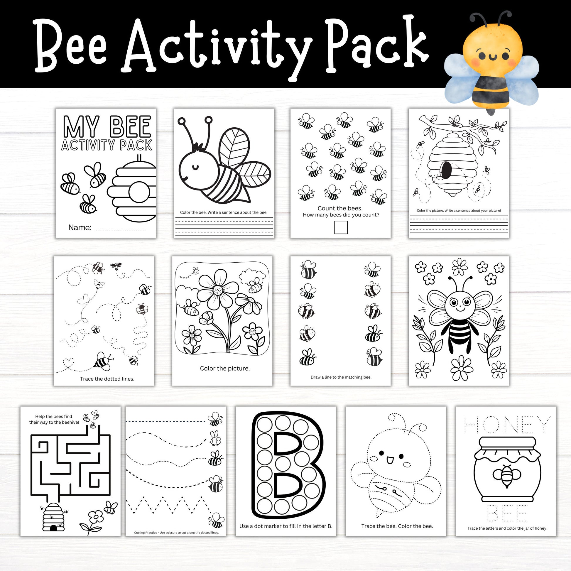 Bee Activity Pack, Printable Bee Activities, Activity Pack for Kids, Honey Bees, Bee Worksheets, Spring Activities, Bee Unit, Printable Bee