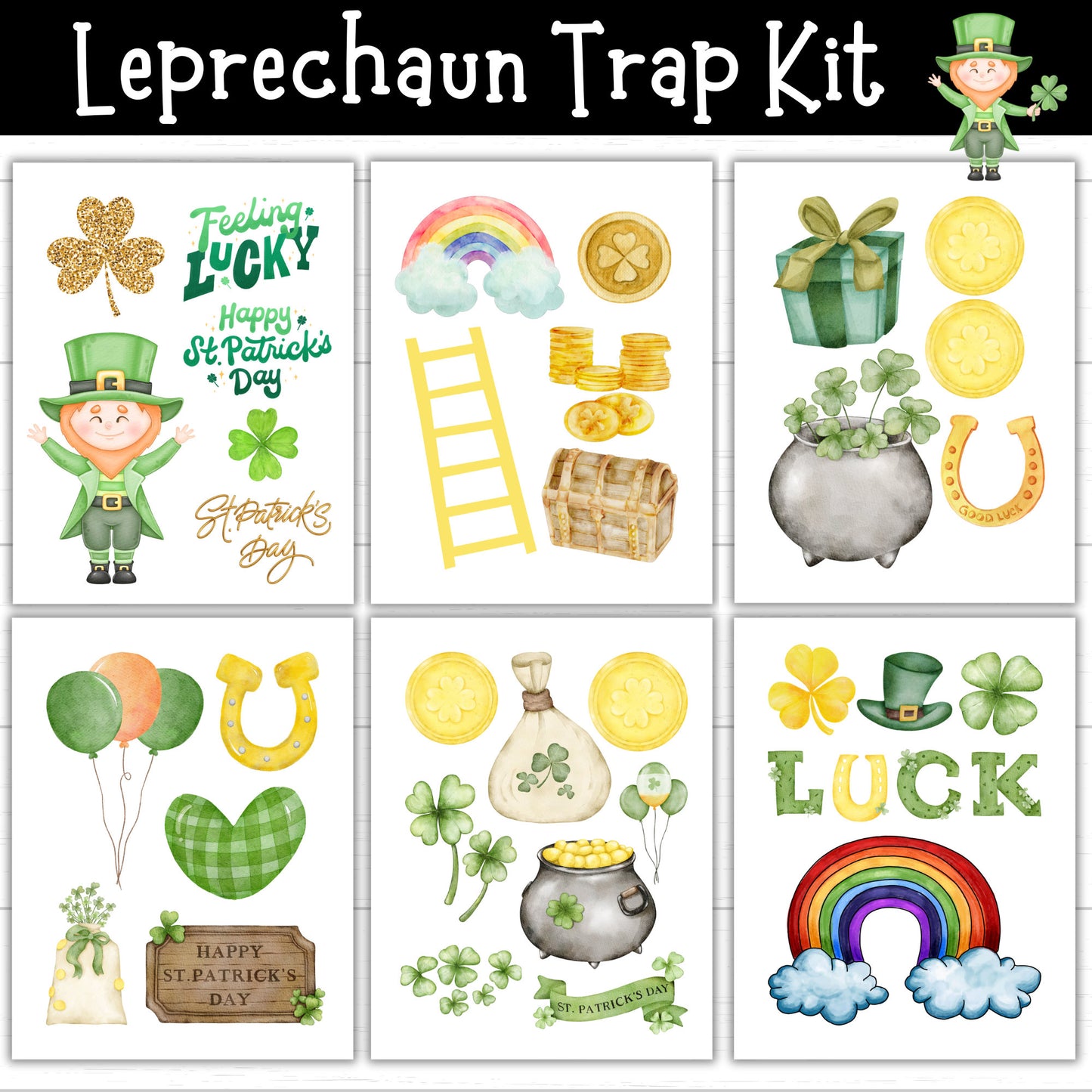 Leprechaun Trap Kit Printable, Printable Leprechaun Trap Kit, Leprechaun Traps, DIY Leprechaun Trap for Kids, St. Patrick's Day Printables