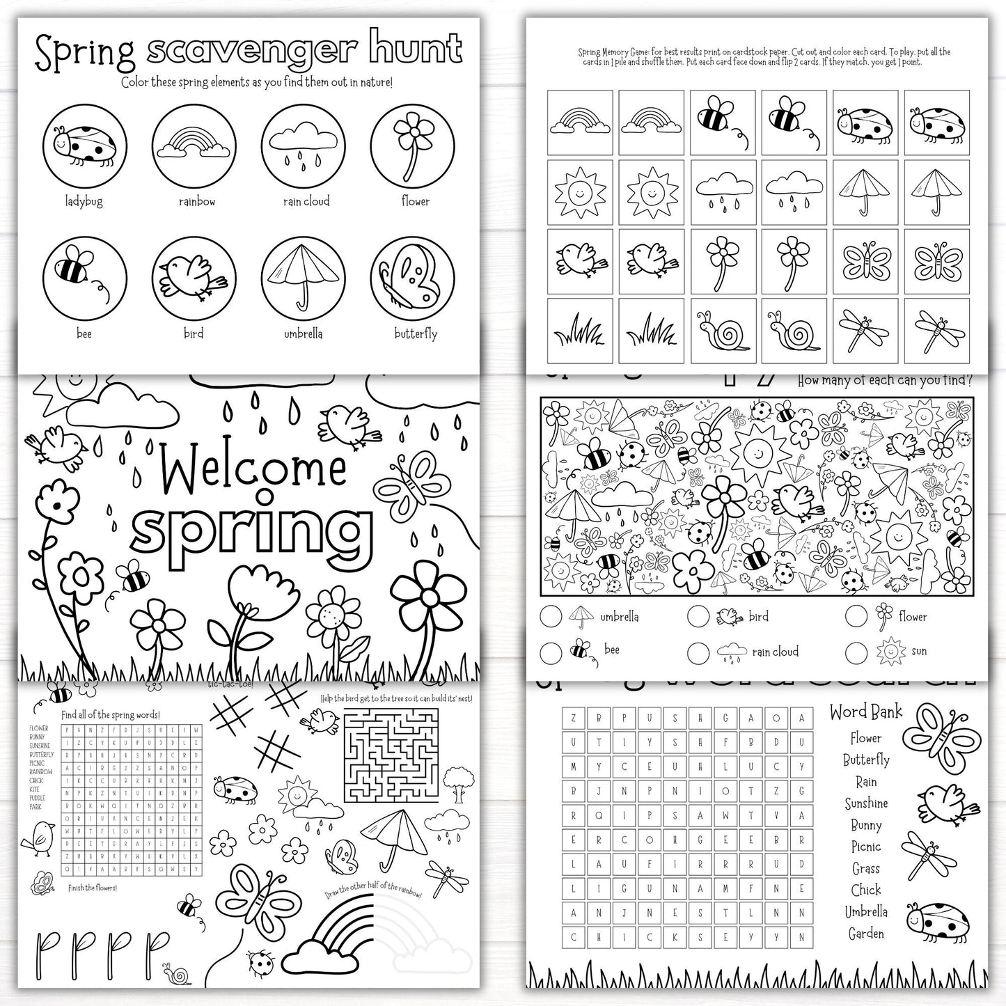 Spring Placemat Activity Pack, Printable Spring Activities for Kids, Printable Spring Worksheets, Spring Printables, Spring Bundle
